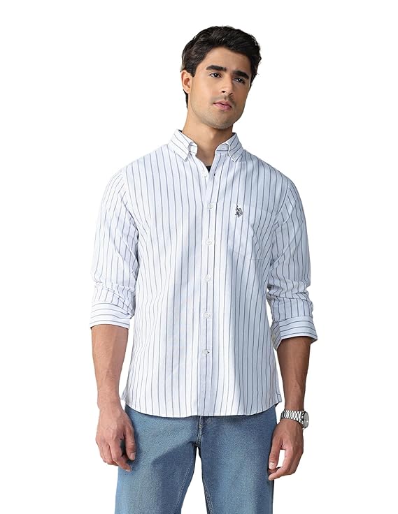 U.S. Polo ASSN. Striped Regular Fit Shirt for Men - 100% Cotton, Breathable & Comfortable, Full Sleeves Casual Shirt for Men