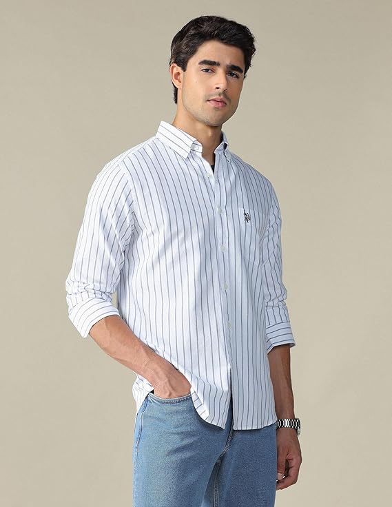 U.S. Polo ASSN. Striped Regular Fit Shirt for Men - 100% Cotton, Breathable & Comfortable, Full Sleeves Casual Shirt for Men - Image 4