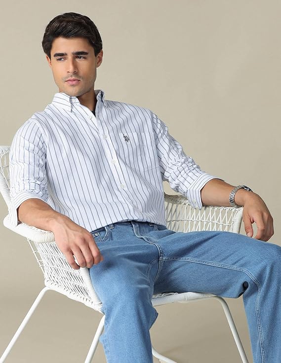 U.S. Polo ASSN. Striped Regular Fit Shirt for Men - 100% Cotton, Breathable & Comfortable, Full Sleeves Casual Shirt for Men - Image 2
